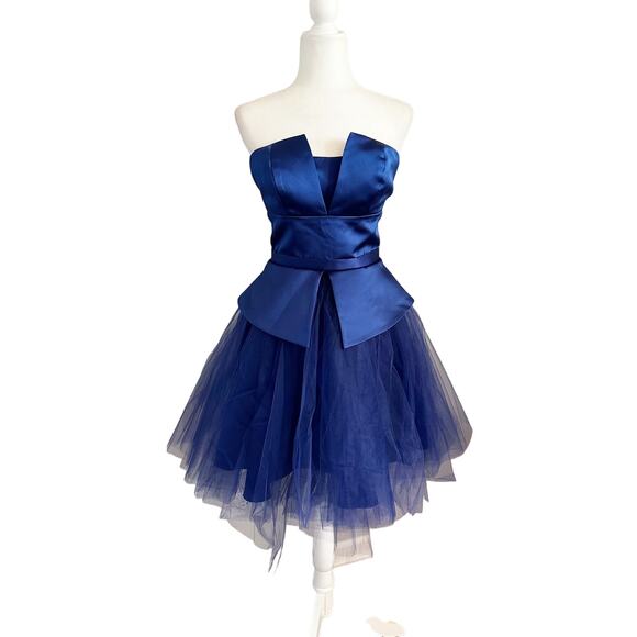 Nha Khanh Satin Tulle Cocktail Dress 2 Blue - Picture 2 of 8